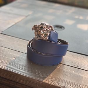 PKZ Limited Quality Versace Blue Medusa Head Belt